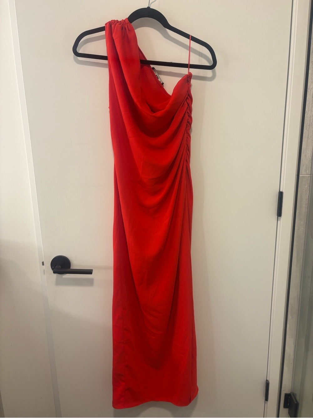 Mango One-Shoulder Draped Red Midi Dress - Size 8